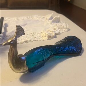 Avon Blue and Silver Glass Peacock
